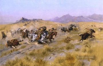 American Indians Painting - the attack 1897 Charles Marion Russell American Indians